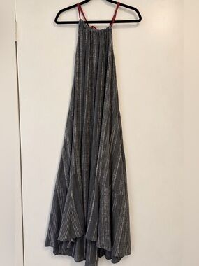 Xirena Gray Textured Cotton Gauze Halter Maxi Dress Made in USA Size Small